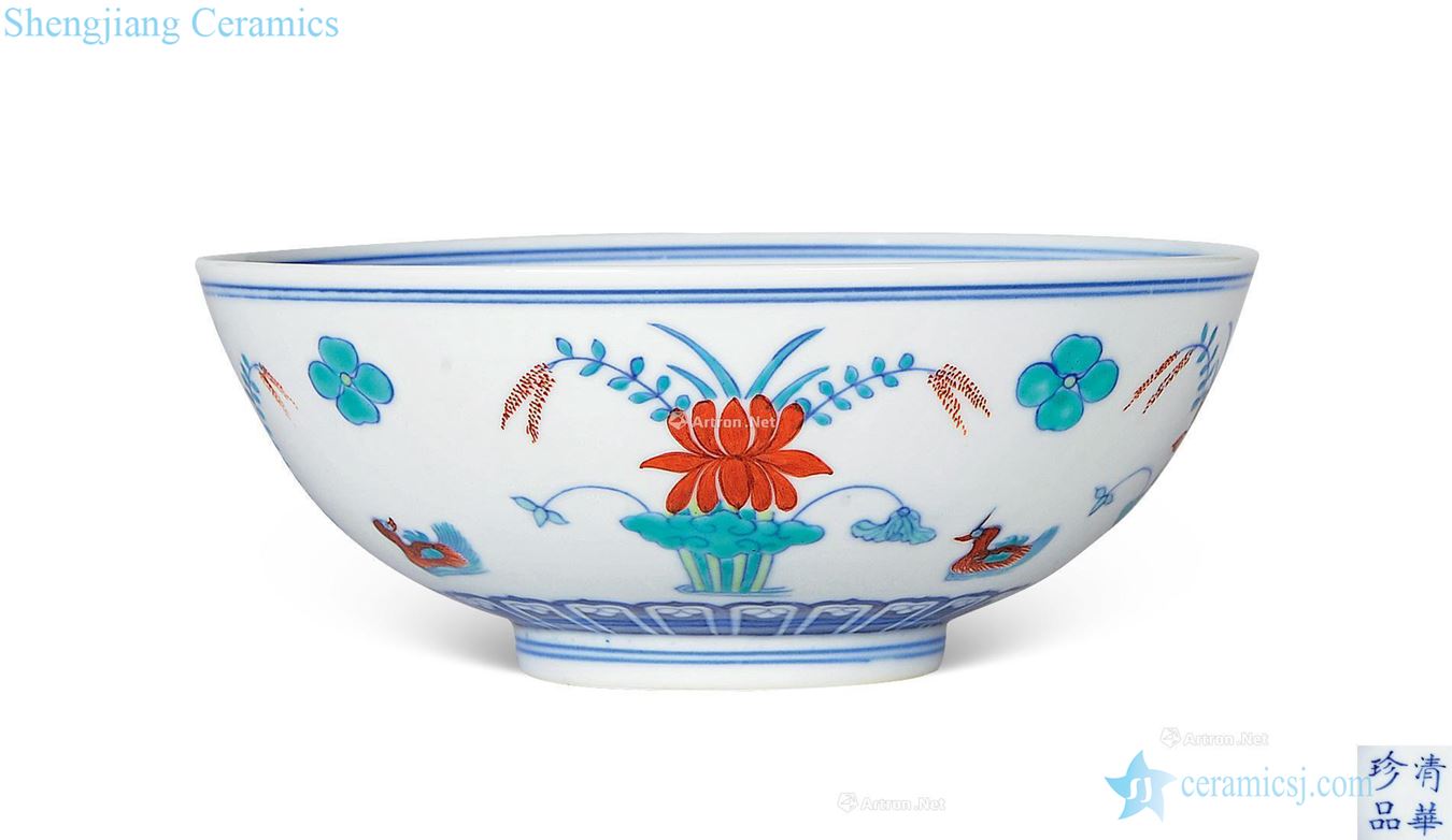 Qing guangxu The lotus pond bucket color green-splashed bowls