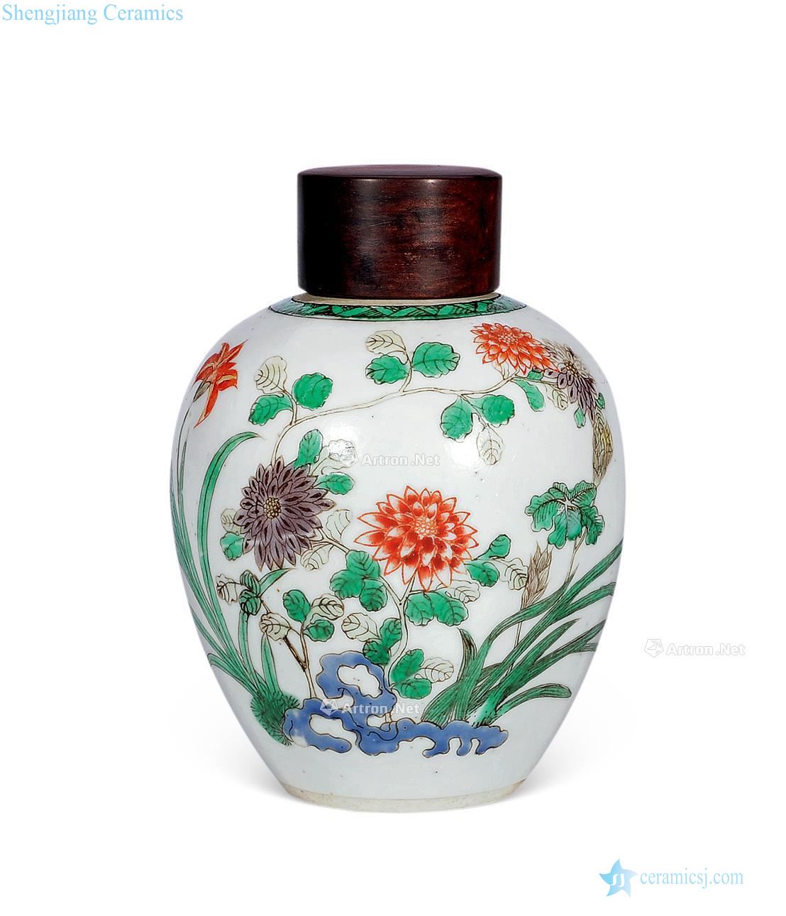 The qing emperor kangxi Colorful flowers and birds grain tank