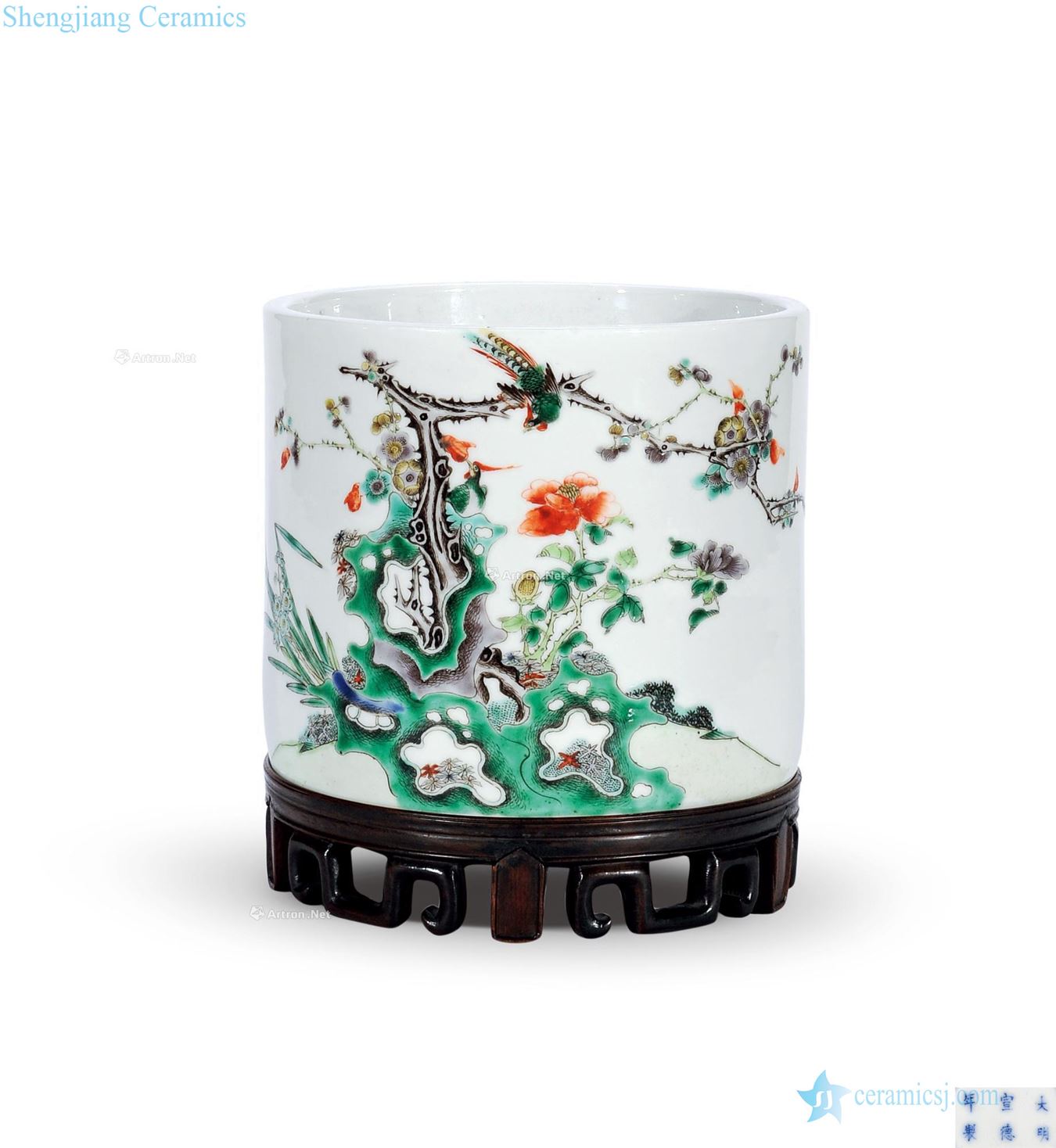 Clear colorful flowers and birds figure pen container (arrange ushering)