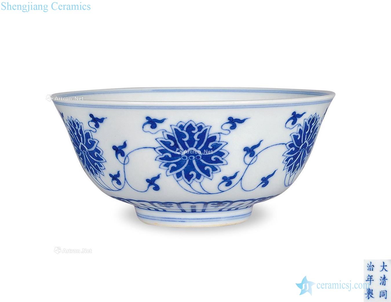 dajing Blue and white lotus flower green-splashed bowls