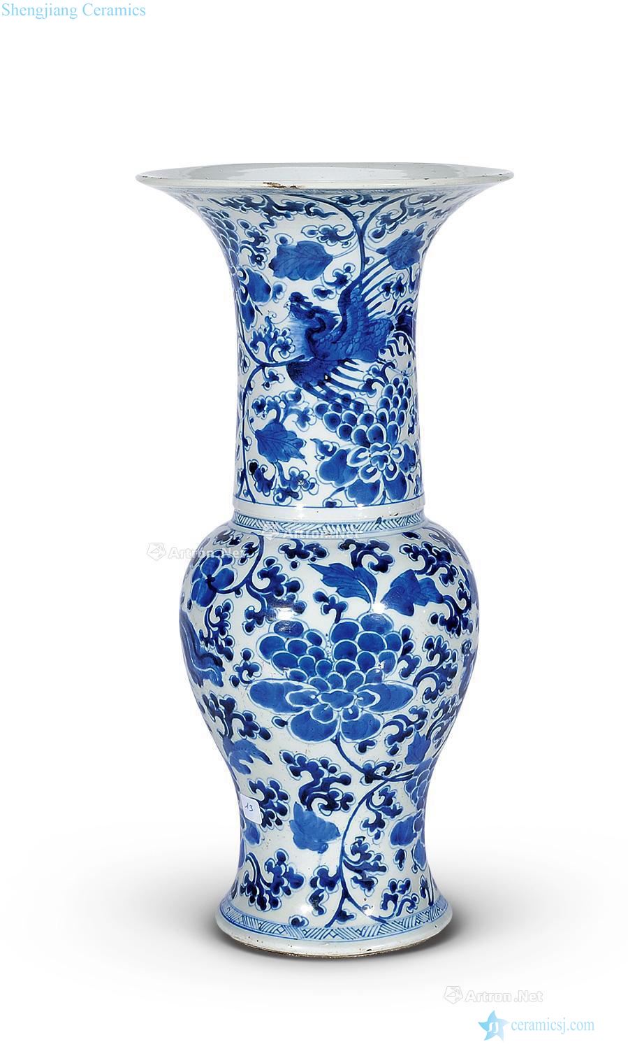 The qing emperor kangxi Blue and white grain PND tail-on statue