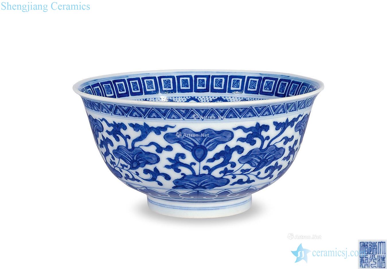 Qing daoguang Blue and white inside and outside the lotus flower green-splashed bowls