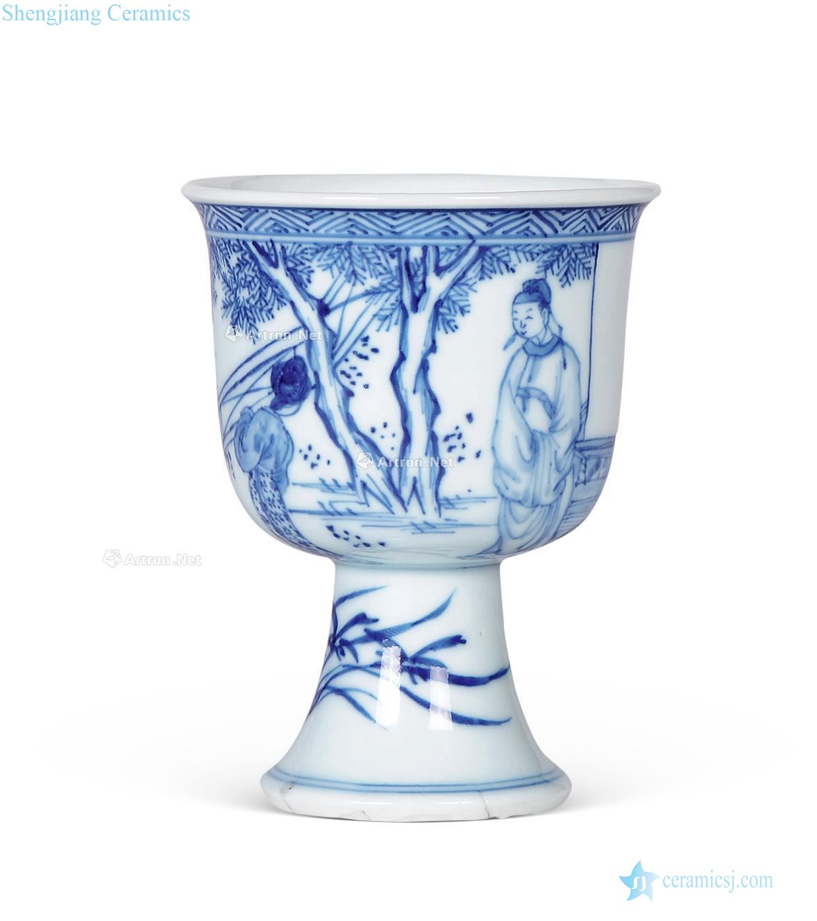 The qing emperor kangxi footed cup blue characters