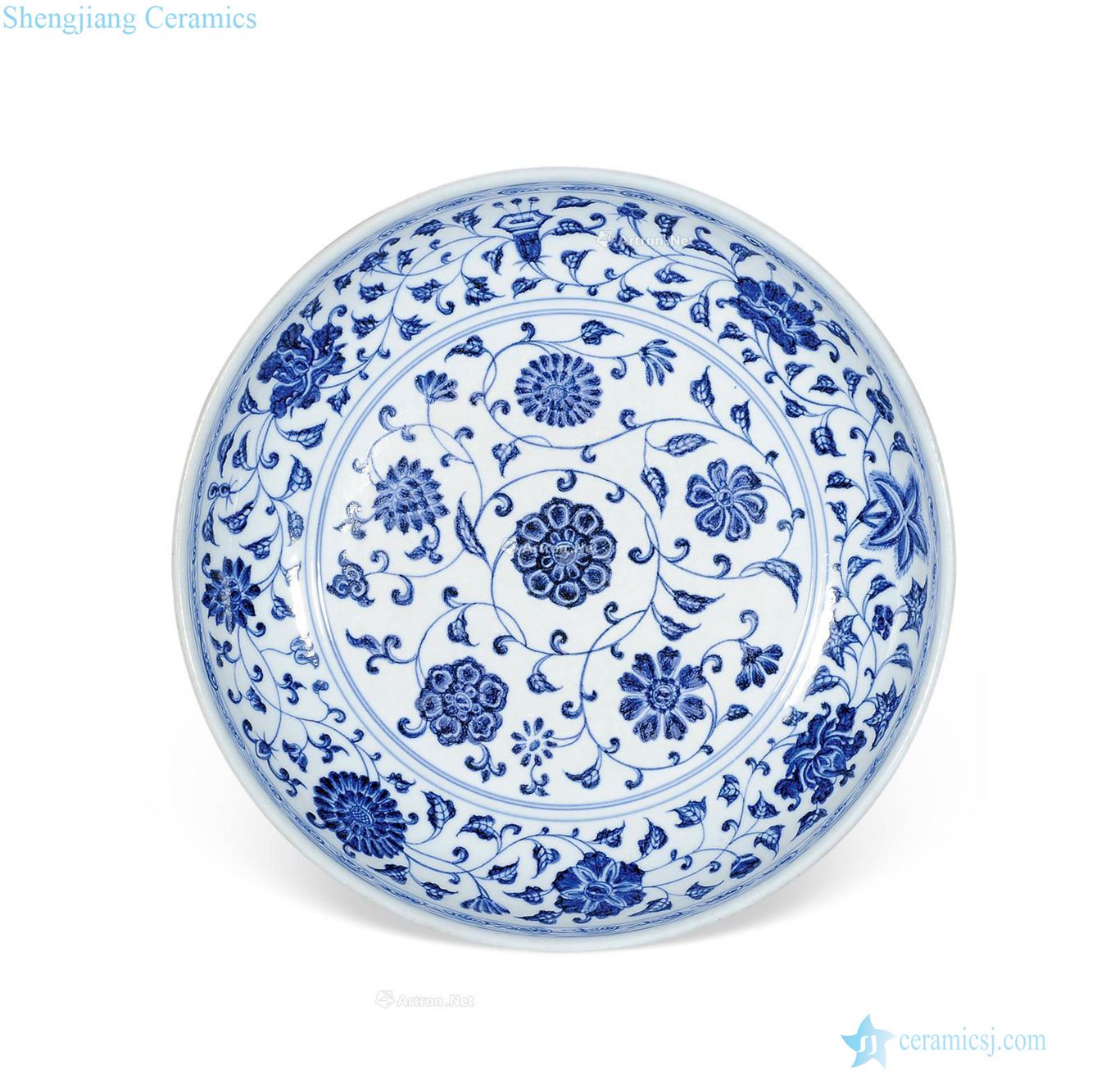 Qing dynasty Blue and white lotus flower tray