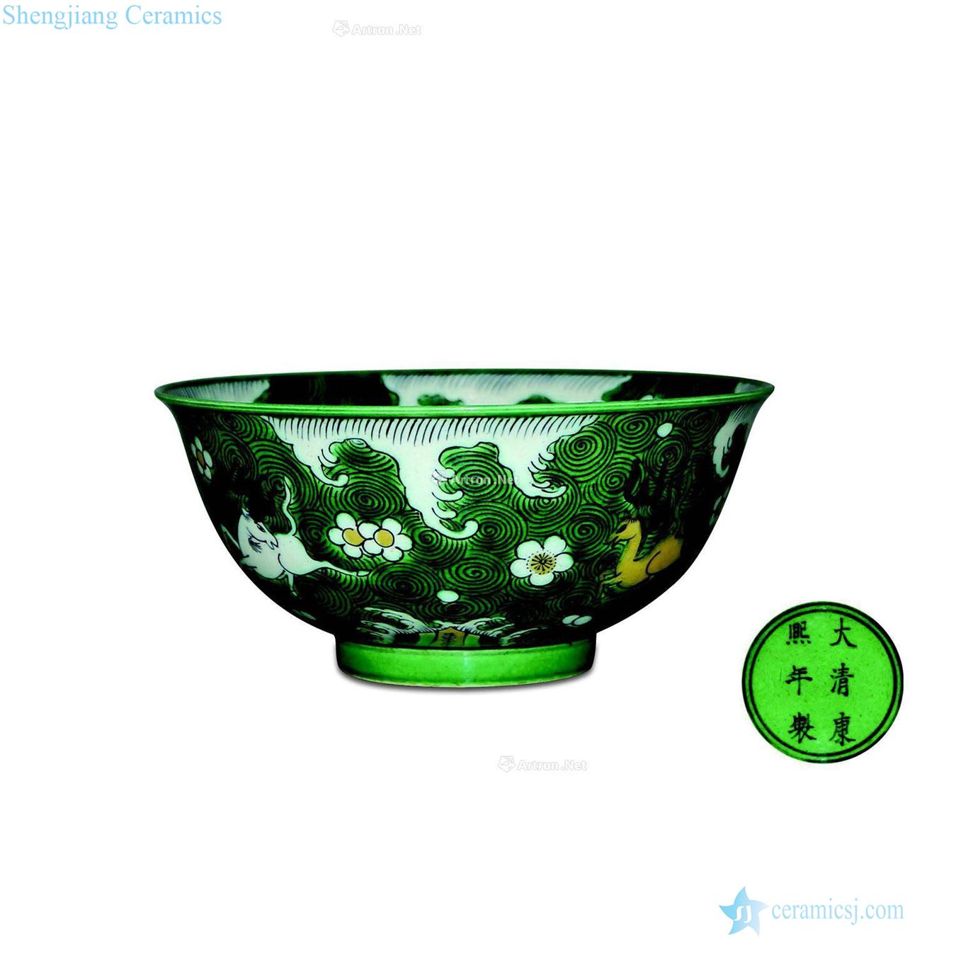 Colorful seazan benevolent green-splashed bowls