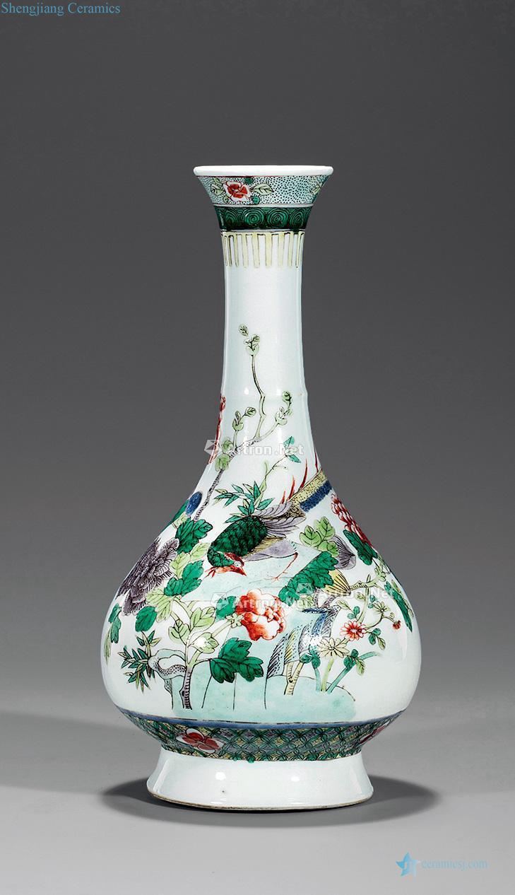 qing Colorful flowers and birds bowstring grain bottle