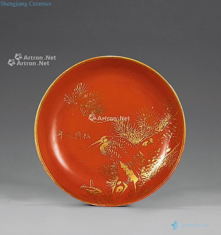 Qing guangxu pastel paint pine crane plate