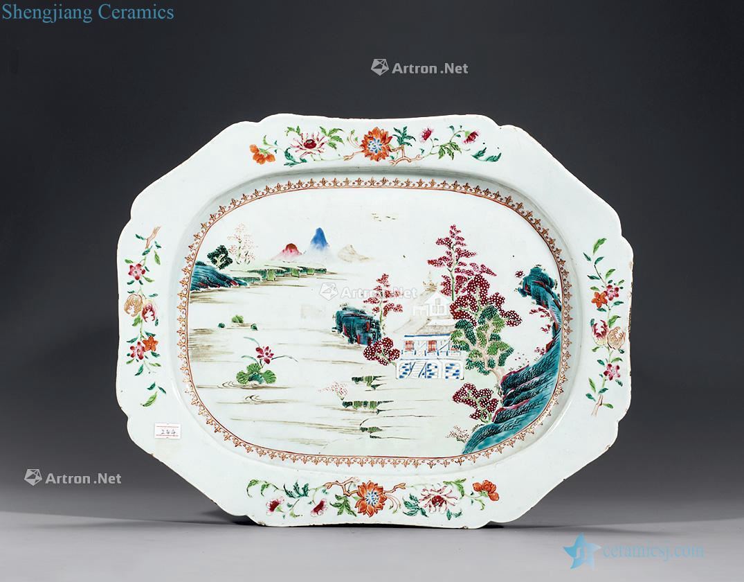 Qing qianlong pastel landscape tray