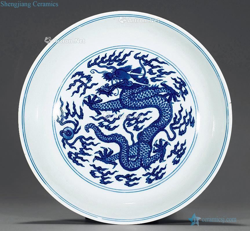 Qing daoguang Blue and white two dragon pearl tray