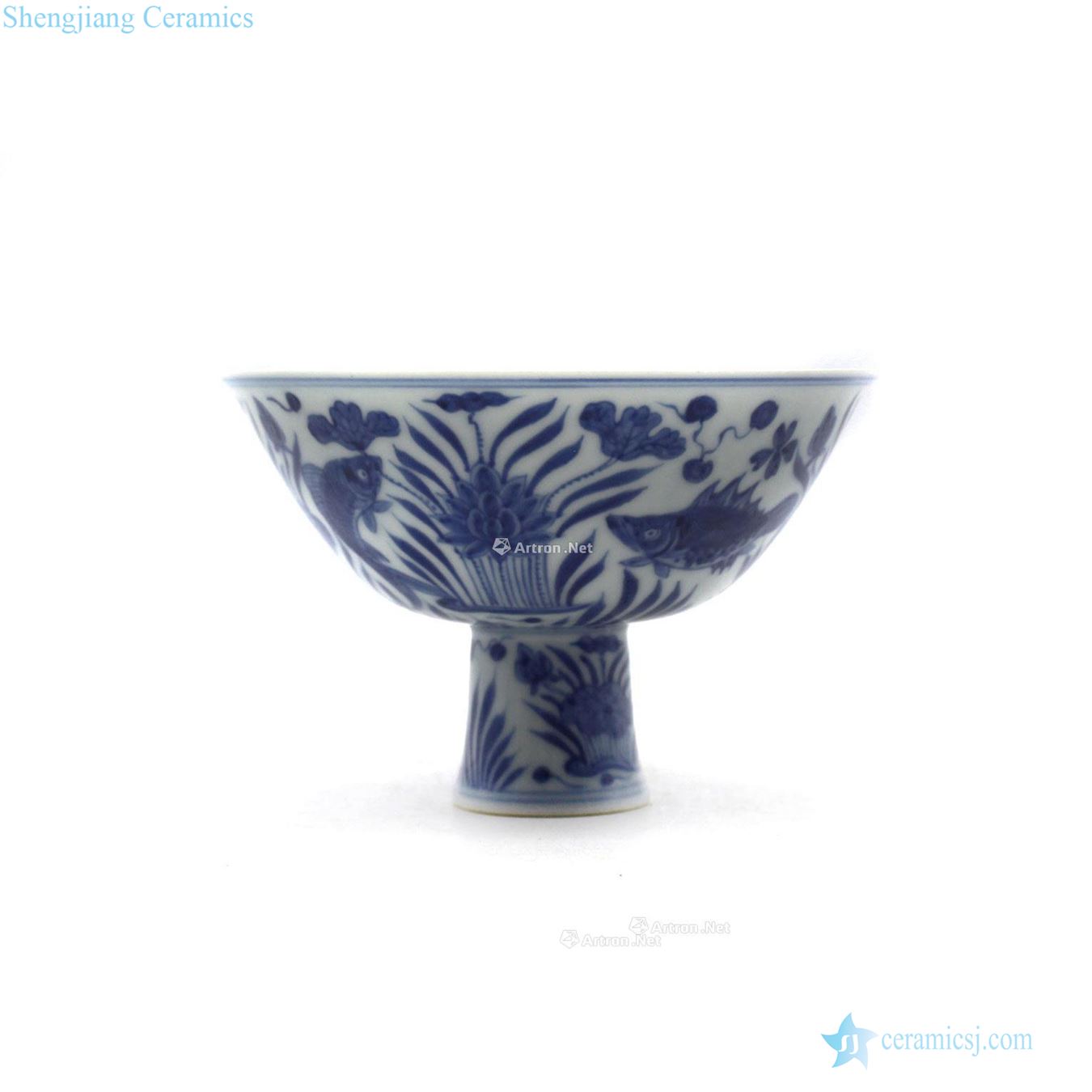 Blue and white fish bath wen footed bowl