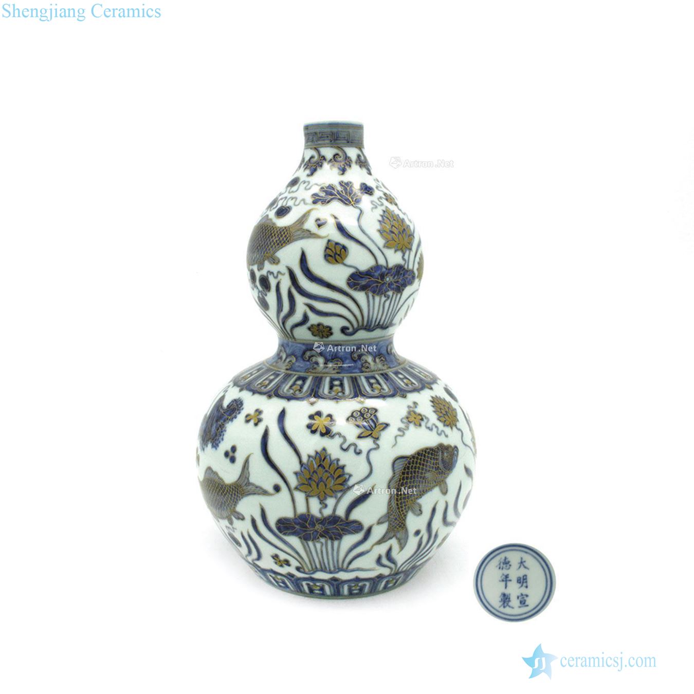 Daming jintong Blue and white paint fish grain bottle gourd