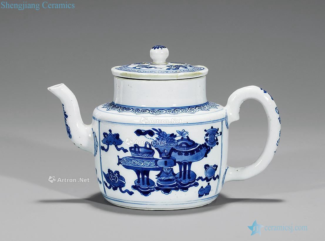 The qing emperor kangxi Blue and white antique teapot lines