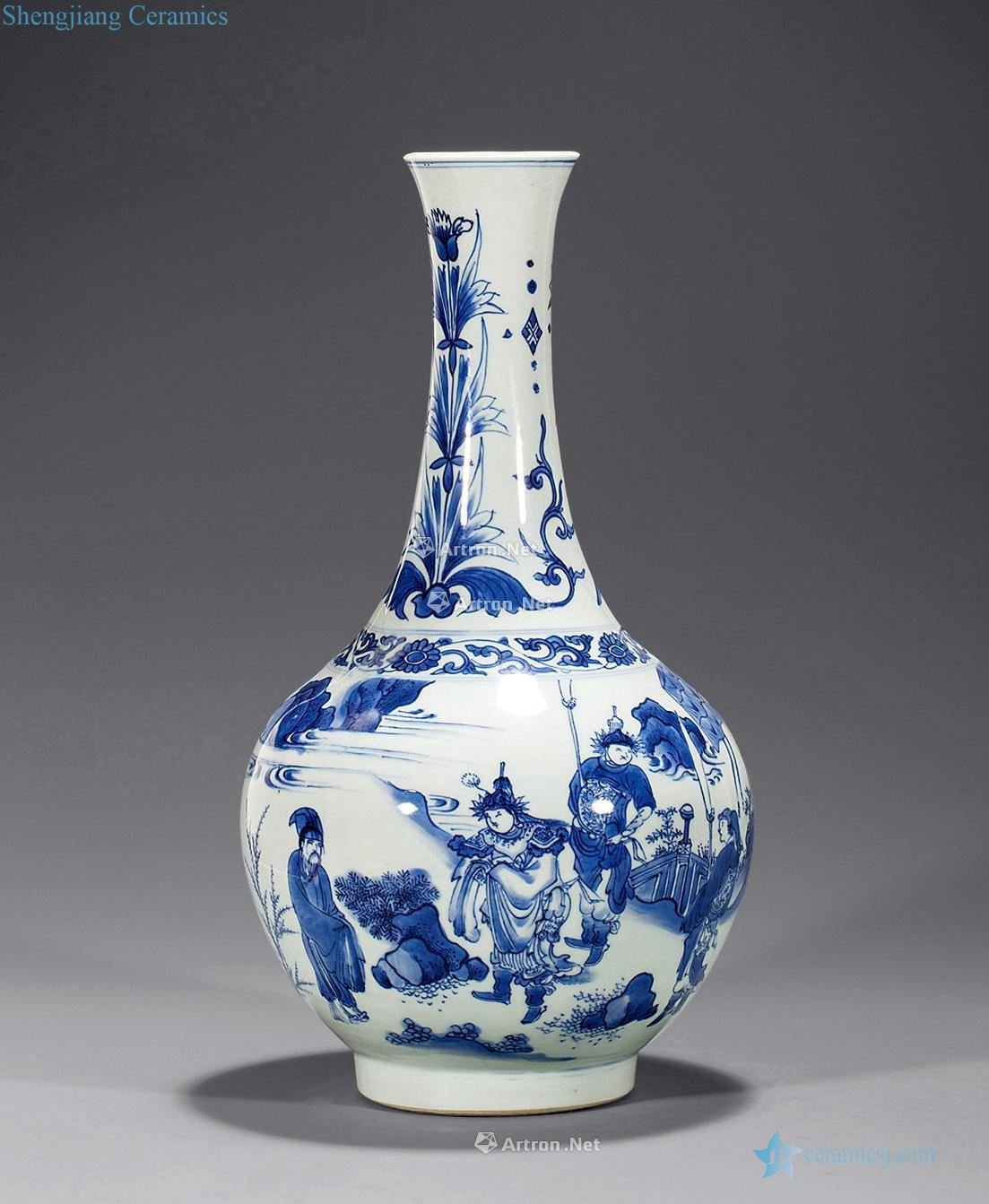 Ming chongzhen Blue and white horse figures the flask