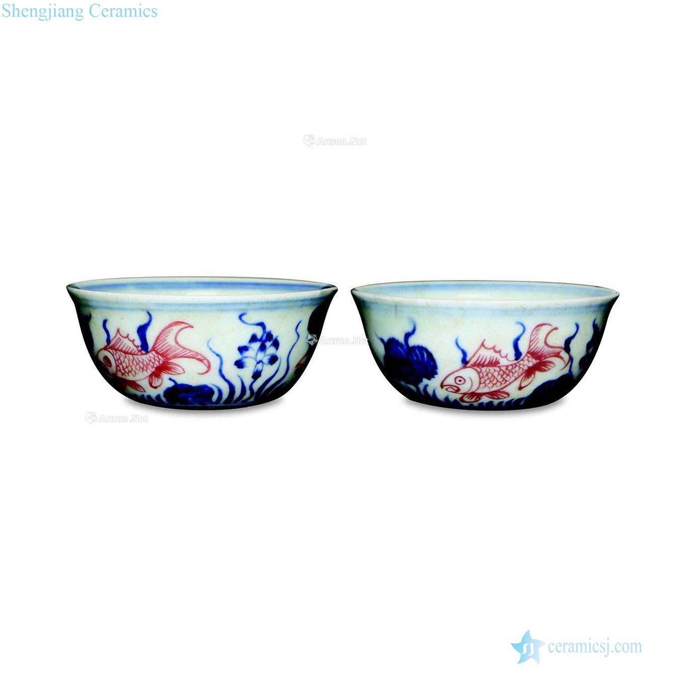 Blue and white youligong red fish grain cup