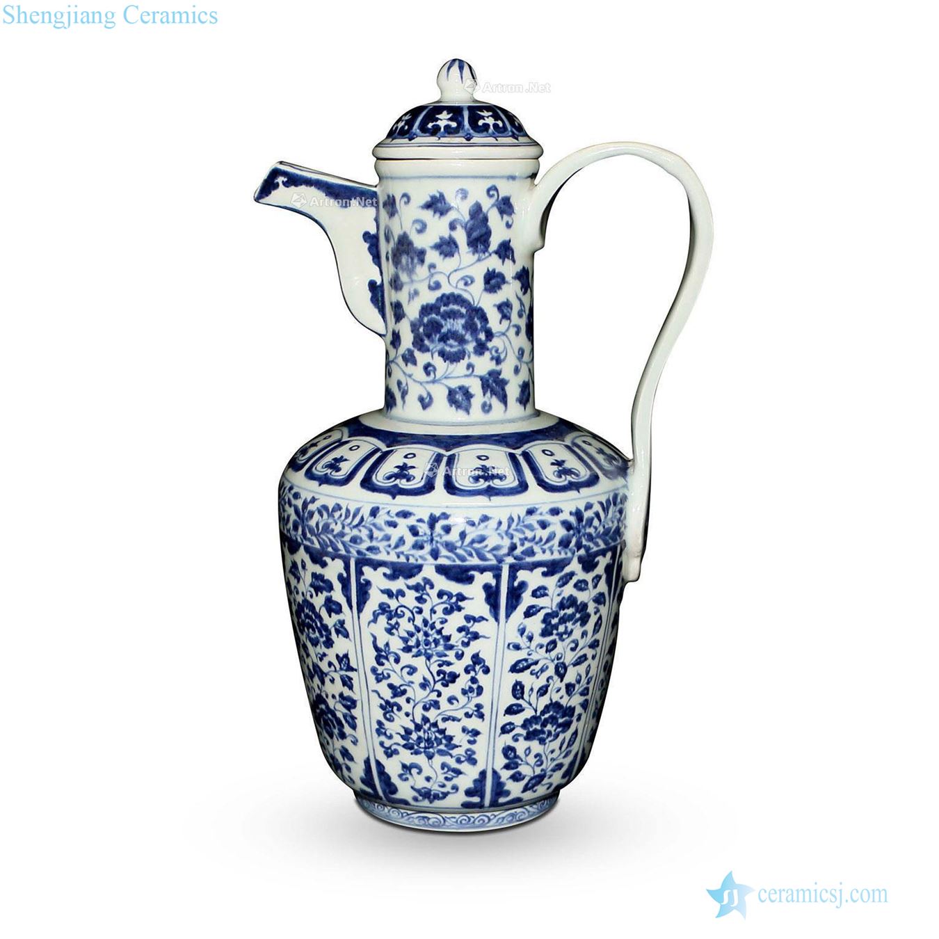 Blue and white flower grain ewer fold branches
