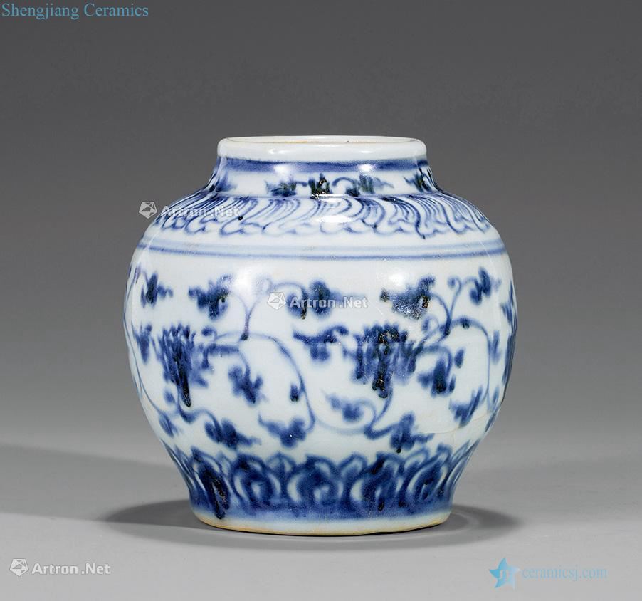Ming dynasty Blue and white tie up branch pattern canister