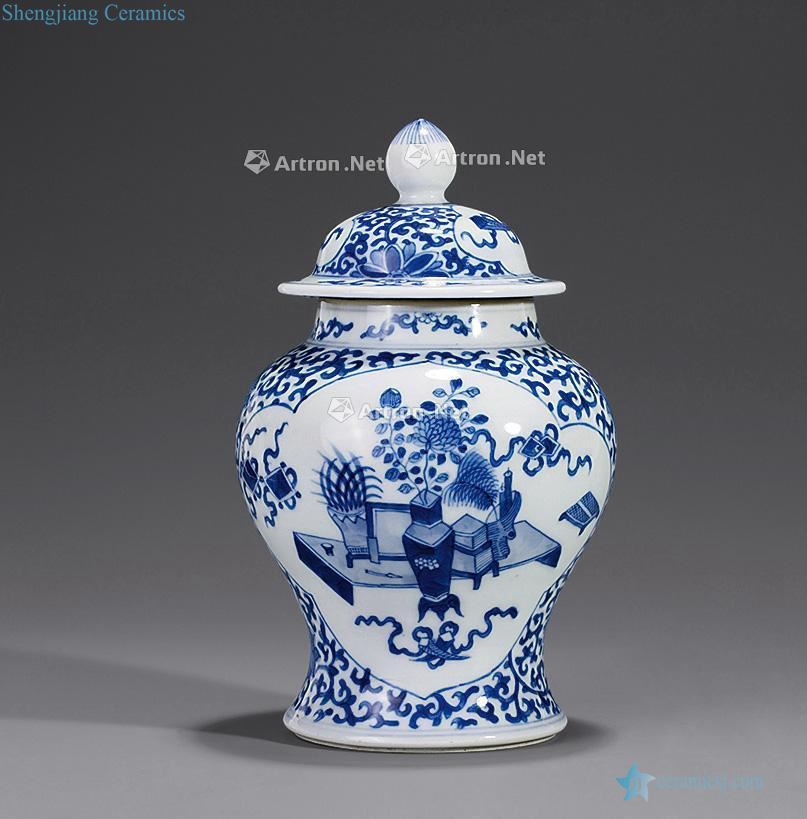 Qing dynasty blue and white flower general grain tank