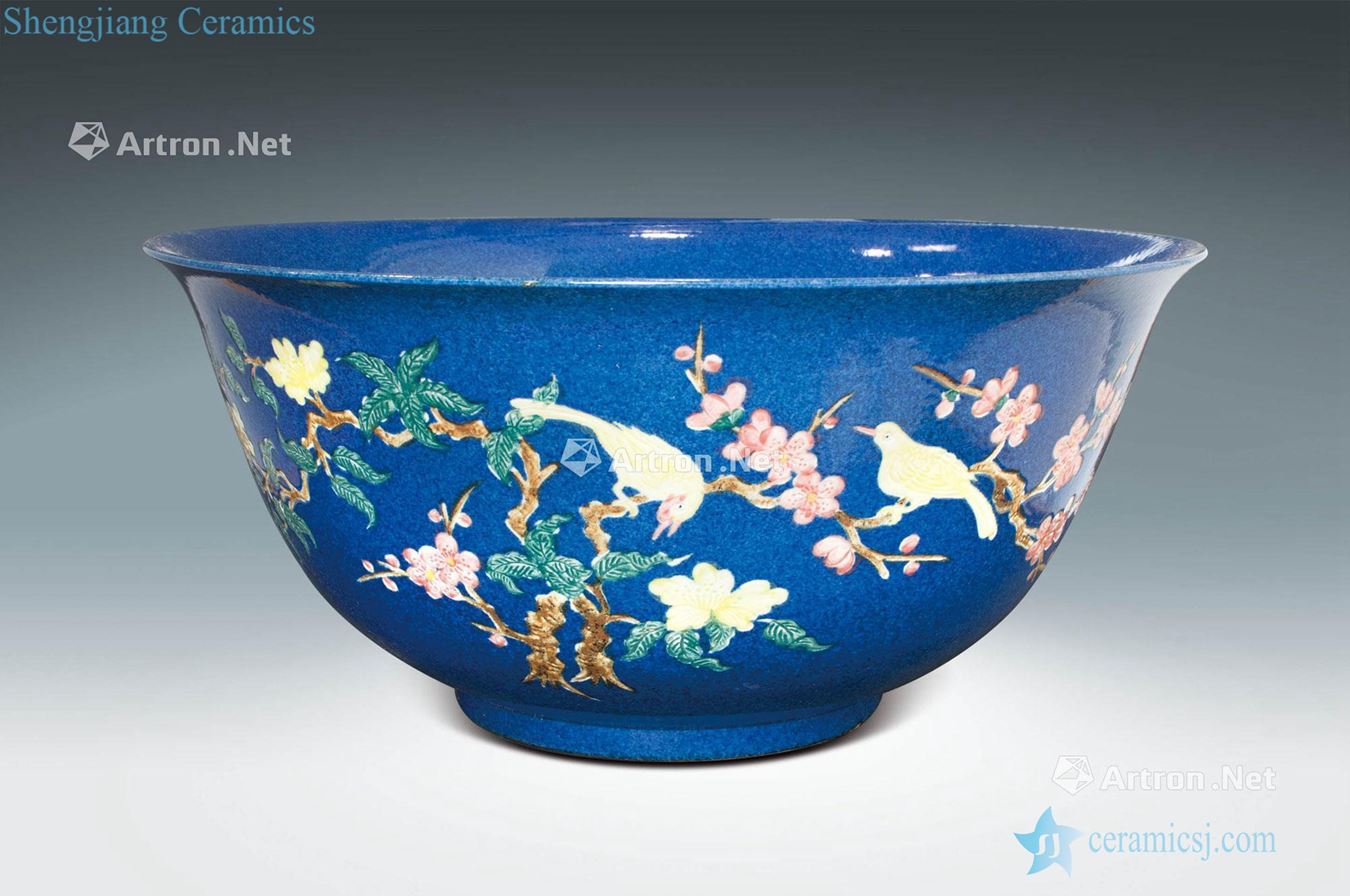 Clear blue five color emboss porcelain flower grain big bowl