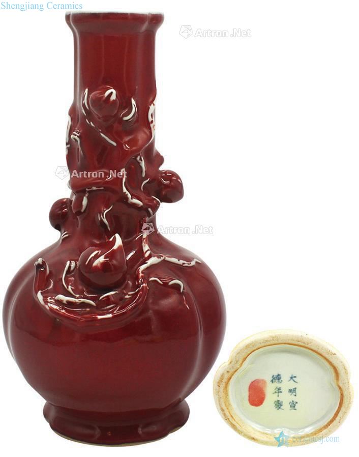 Ming Red glaze peach bottle