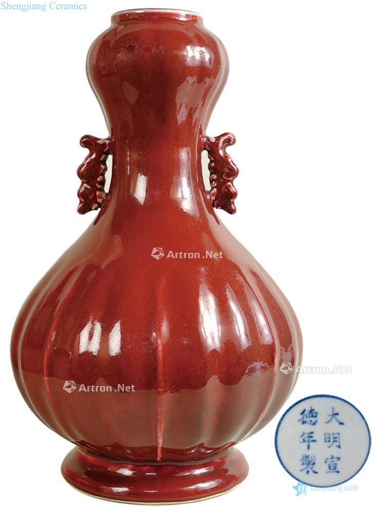 Ming Red glaze melon leng ruyi ear garlic bottle