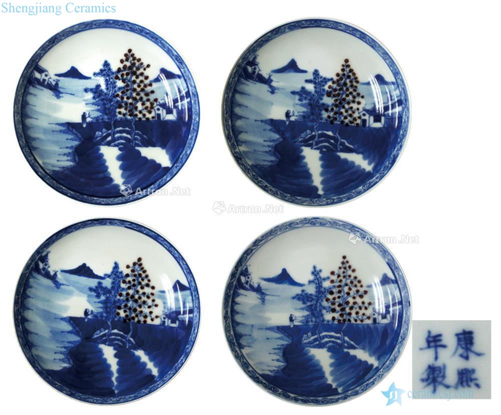 Qing dynasty blue and white landscape character lines within outside sauce dish (a)