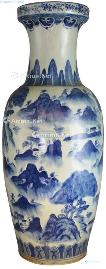 qing Blue and white landscape motifs dish buccal bottle