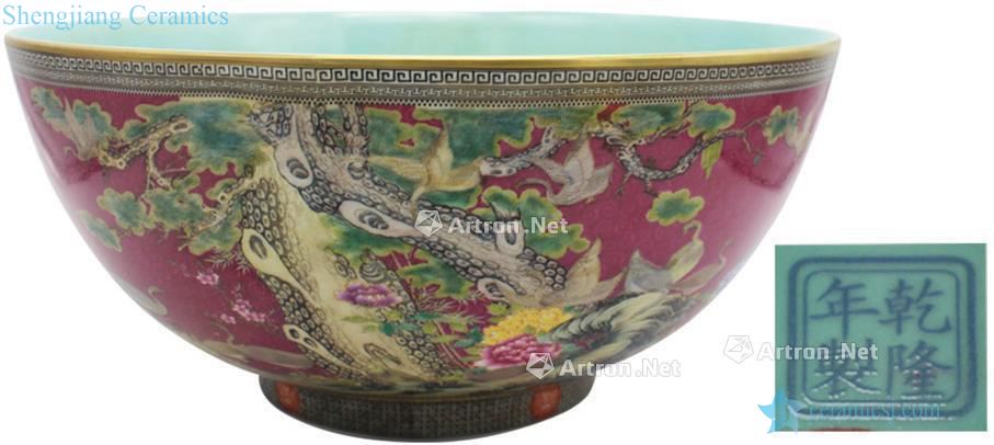 Qing rouge pastel group of wild goose flower grain big bowl