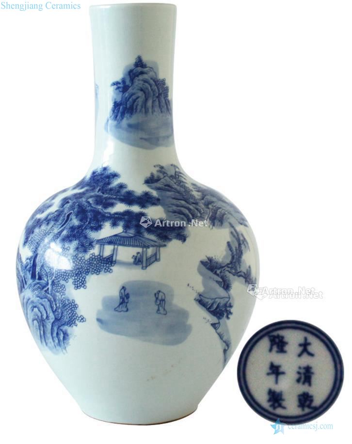 qing Blue and white landscape character wen tree