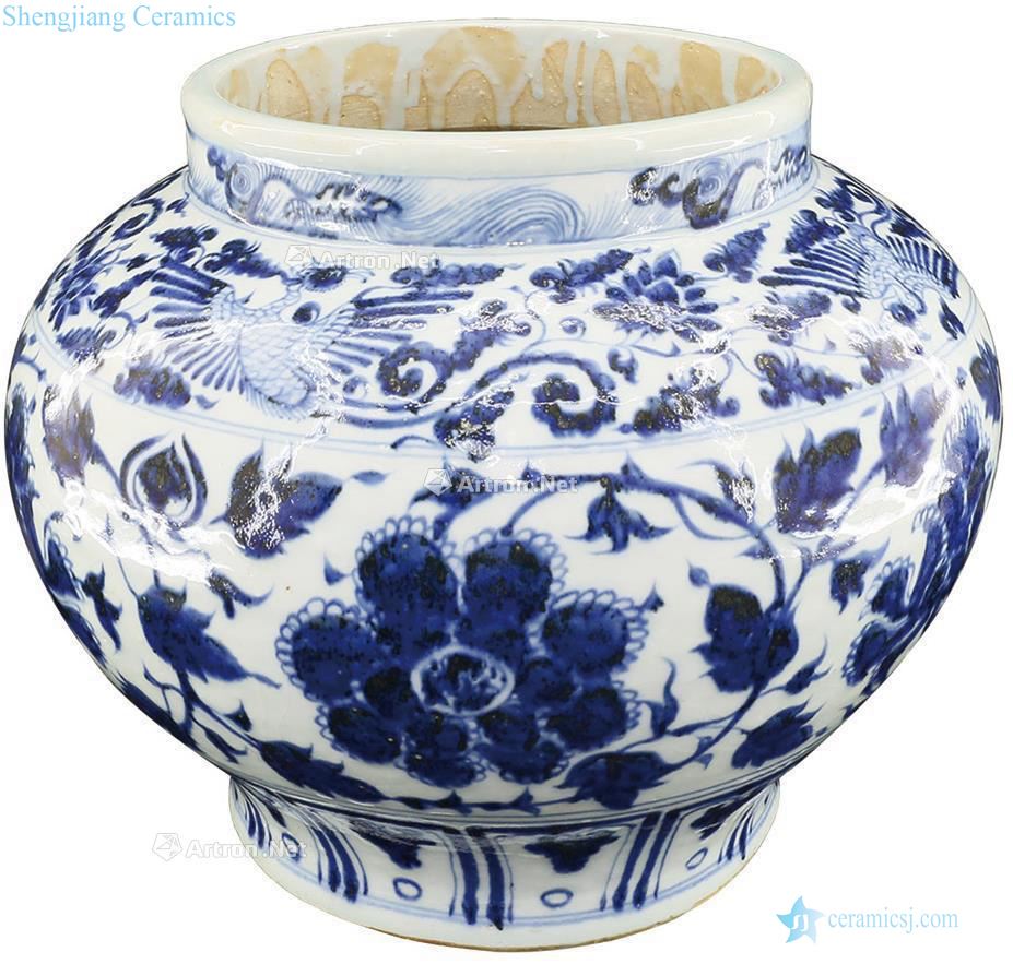 Ming Blue and white peony grain big pot