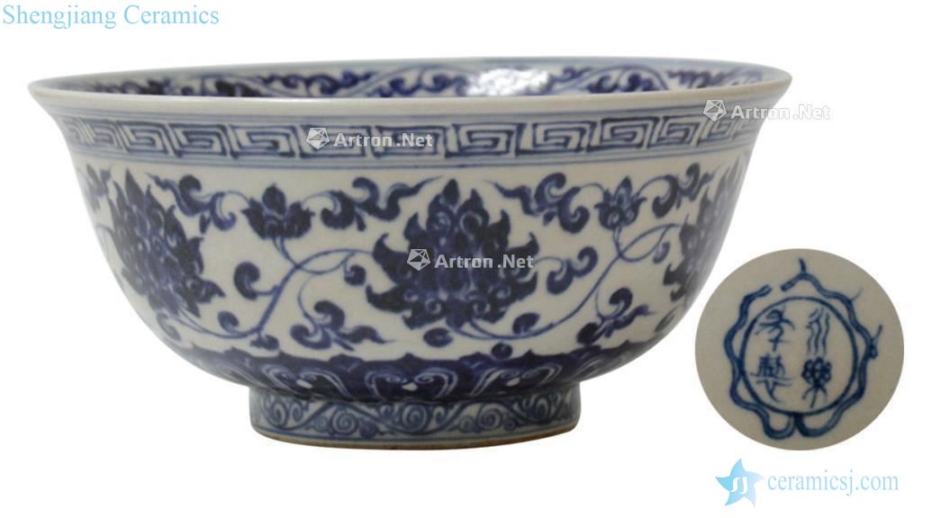 Ming Blue and white branch flowers green-splashed bowls