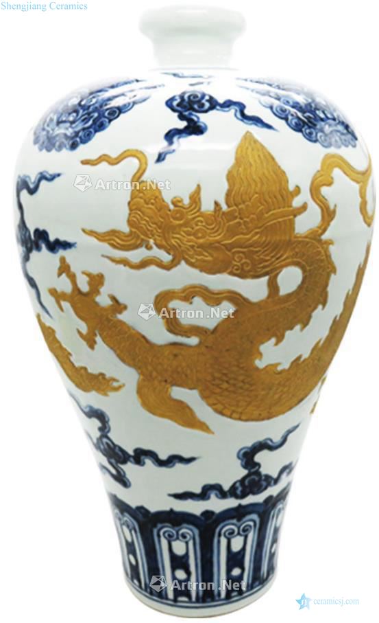 Ming Blue and white gold dragon bottle