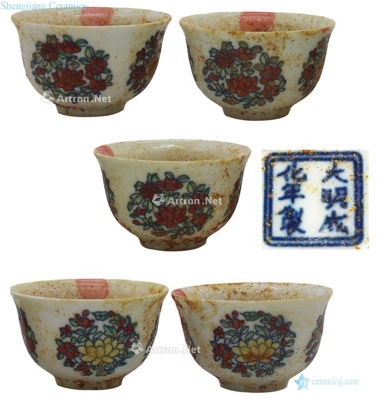 Ming bucket color flower grain cup (5 pieces/group)