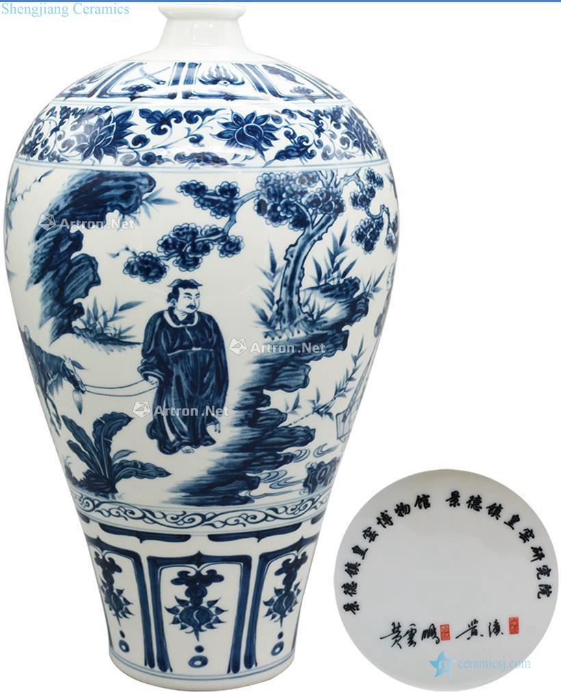 Stories of yuan blue and white "under Xiao Heyue after han xin mei bottles