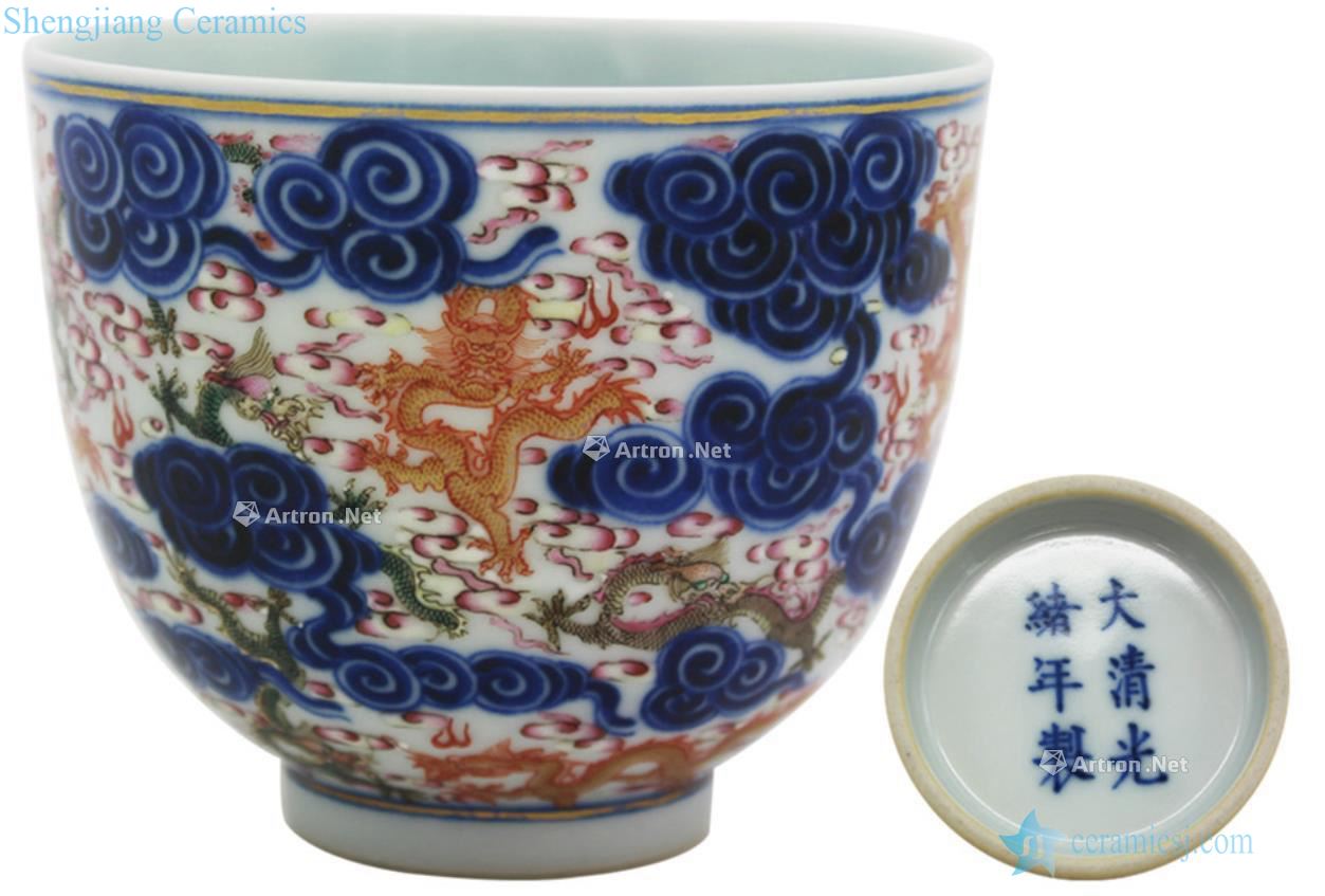 Qing dynasty blue and white enamel paint YunLongWen cup