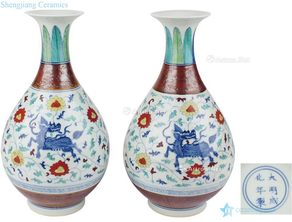 Ming Bronze color glaze porcelain dou branch flowers lines okho spring bottle