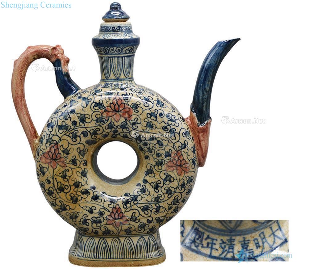 Ming Blue and white youligong ewer red handle