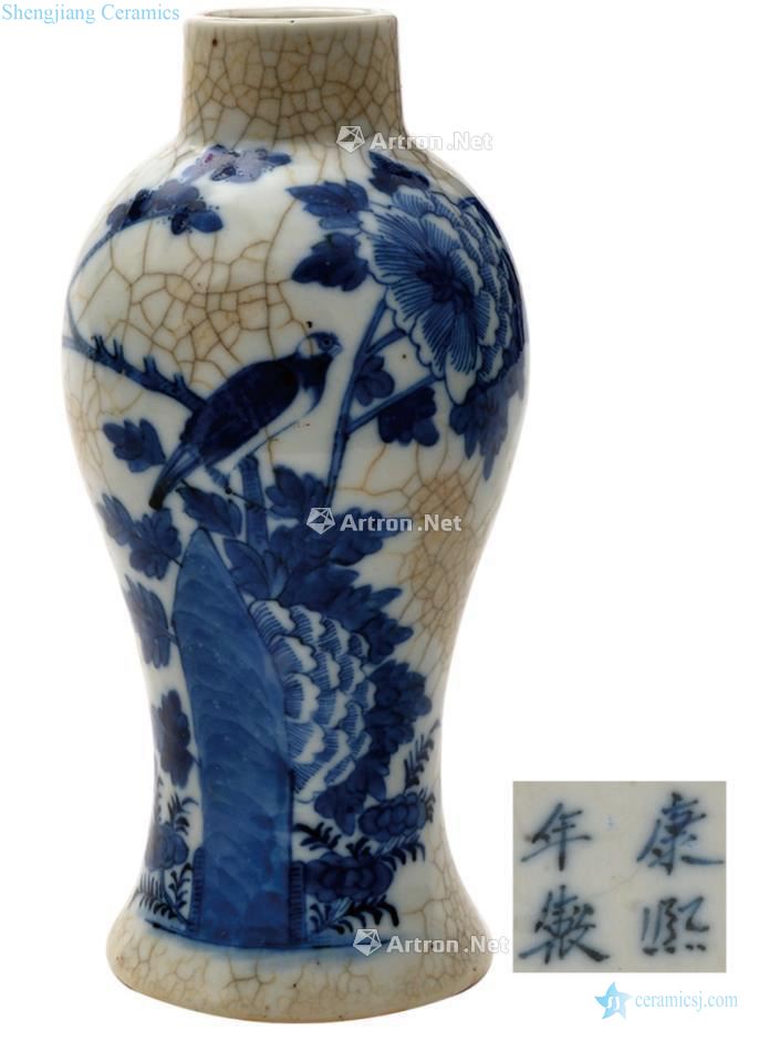 Brother qing glaze blue and white flower on grain mei bottle