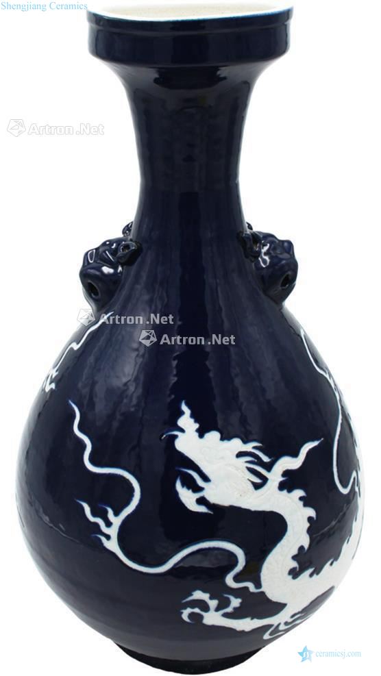 yuan Ji blue glaze white dragon grain auxiliary first dish buccal bottle