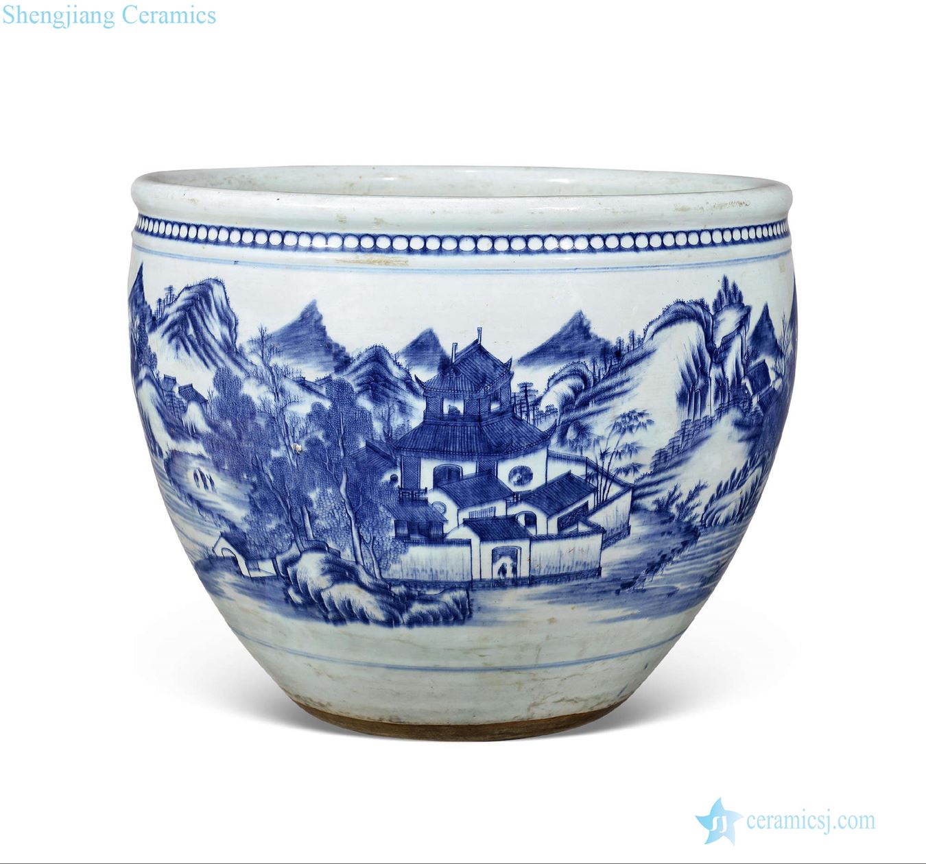 Qing yongzheng Blue and white landscape vats