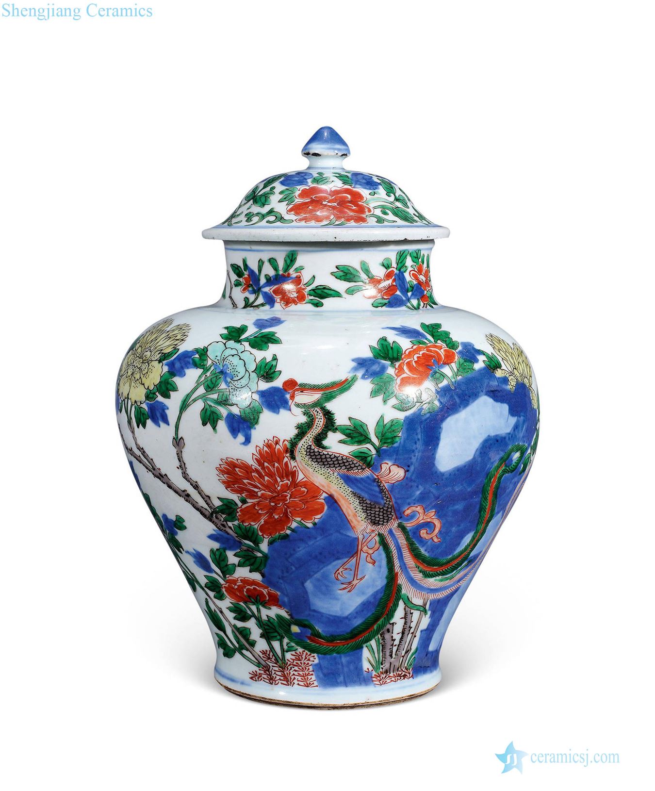 The qing emperor kangxi Blue and white color order of the phoenix peony cover tank