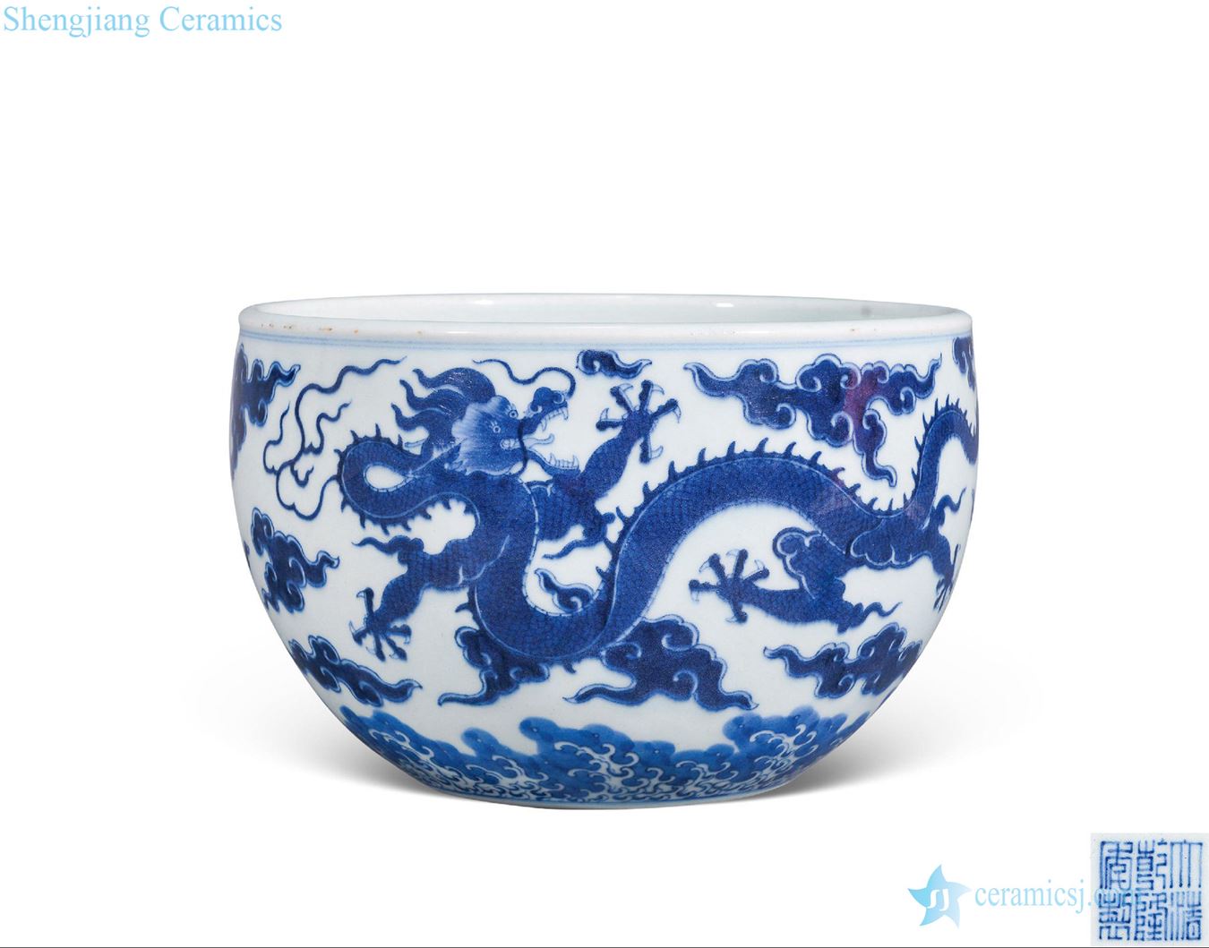 Qing qianlong Blue sea dragon cylinder