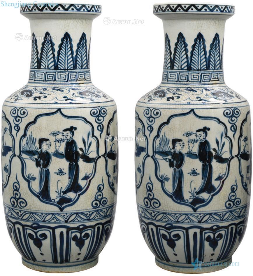 Ming Stories of blue and white medallion lanterns dish buccal bottle (a)