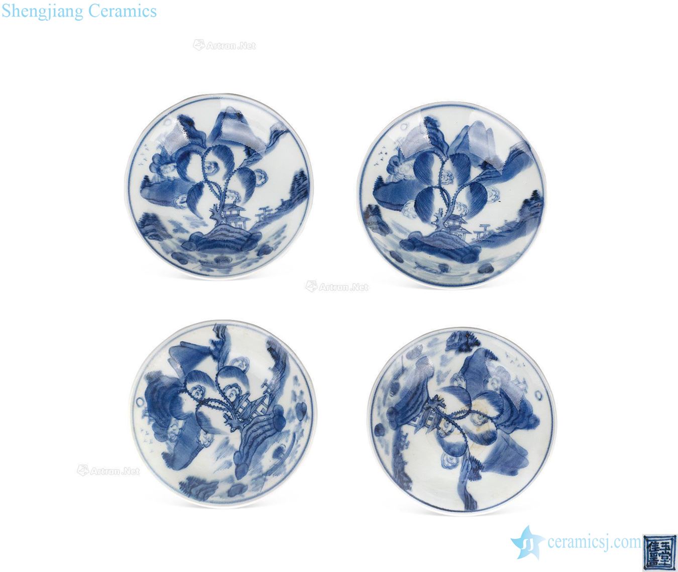 Late Ming dynasty Blue and white landscape pattern caps (four pieces)
