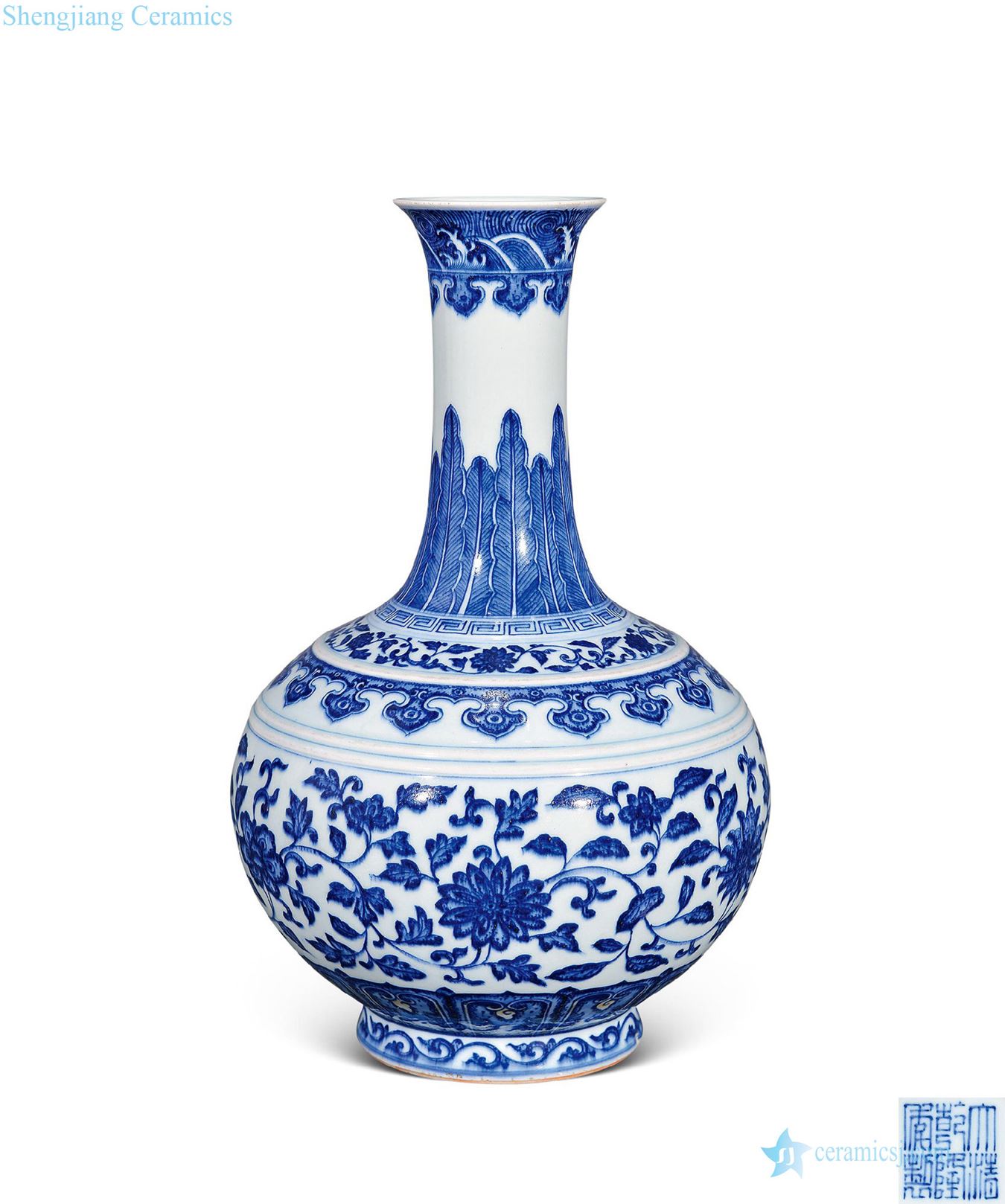 Qing guangxu Blue and white floral bottle wrapped branches