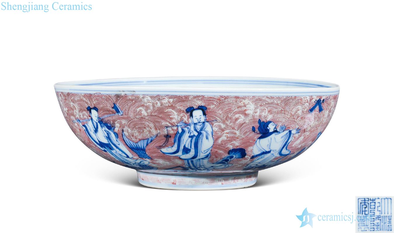 Qing qianlong The eight immortals blue-and-white youligong big bowl