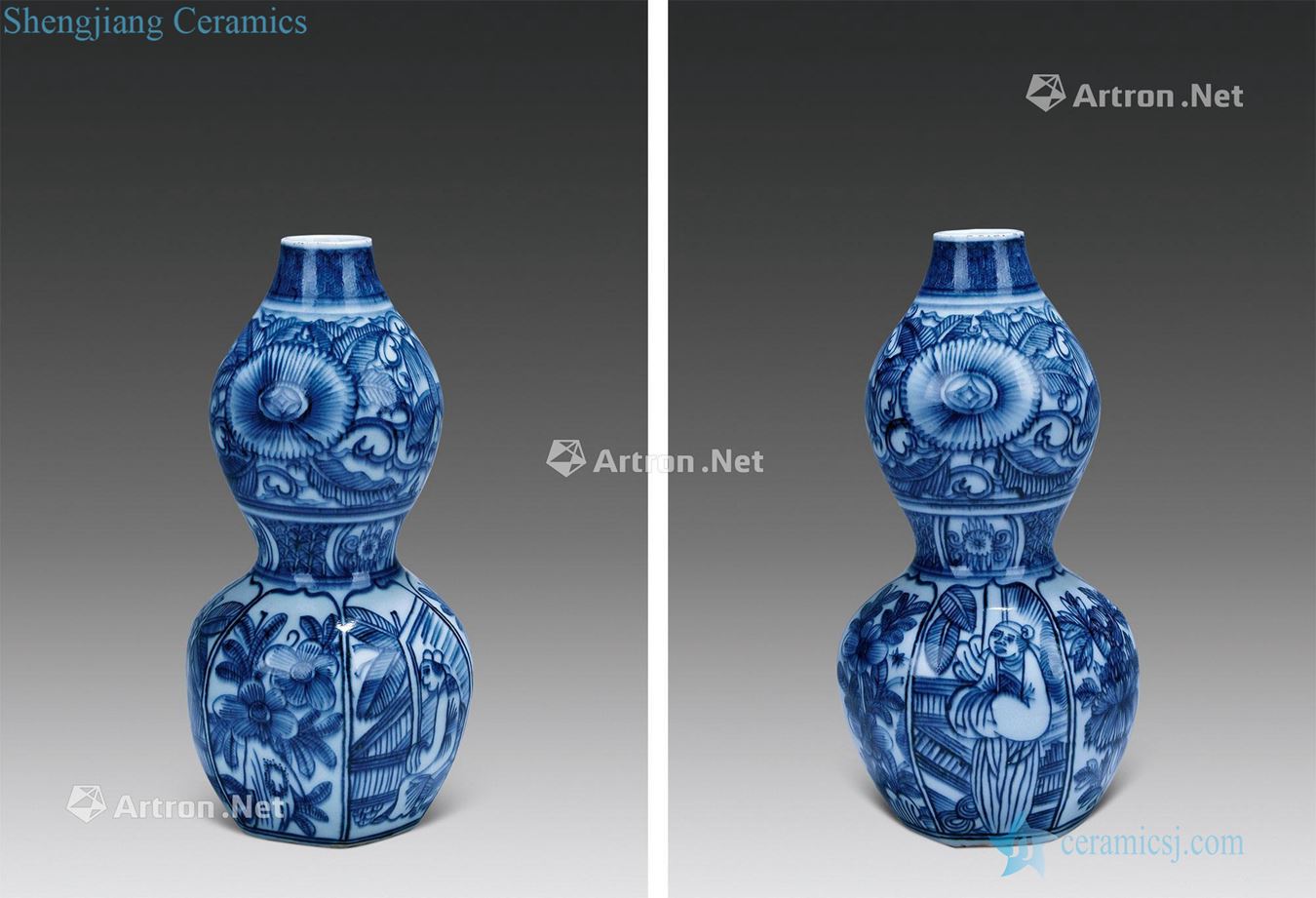 Ming wanli Blue and white uncluttered gourd bottle