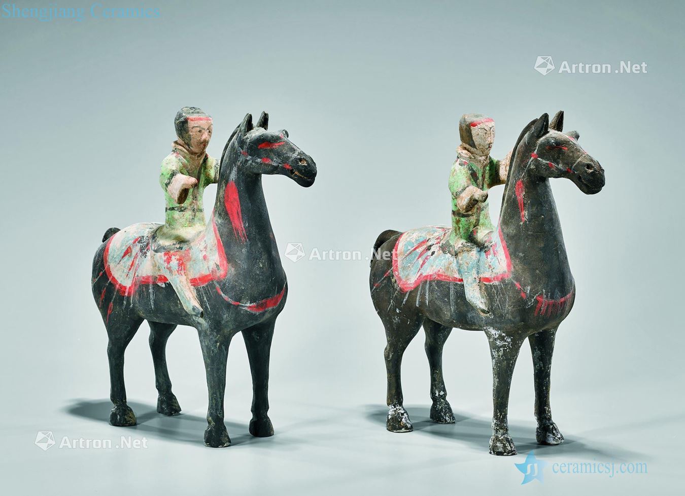 PAIR HAN DYNASTY made POTTERY EQUESTRIANS