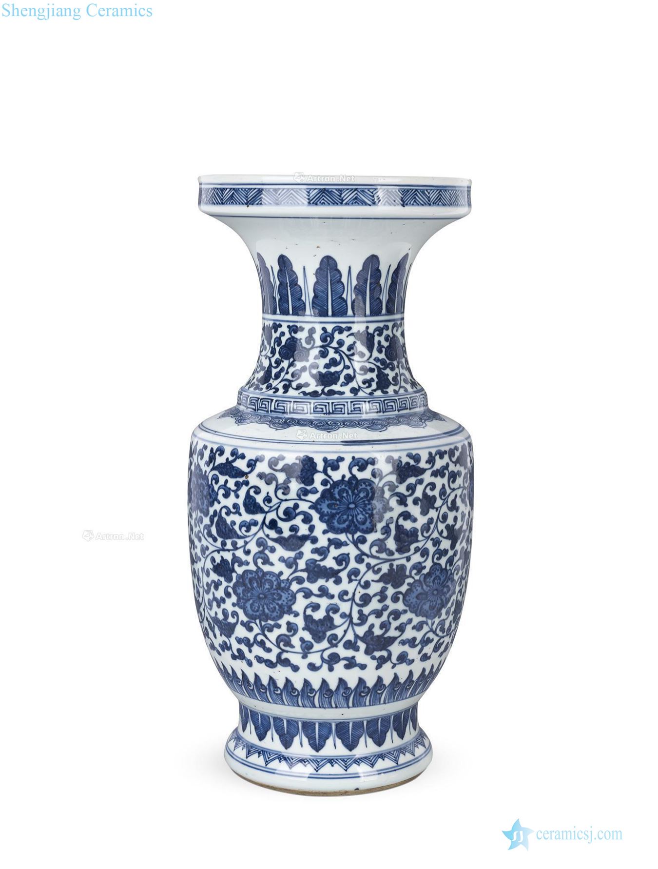 Mid qing Blue and white flower grain dish buccal bottle wrapped branches