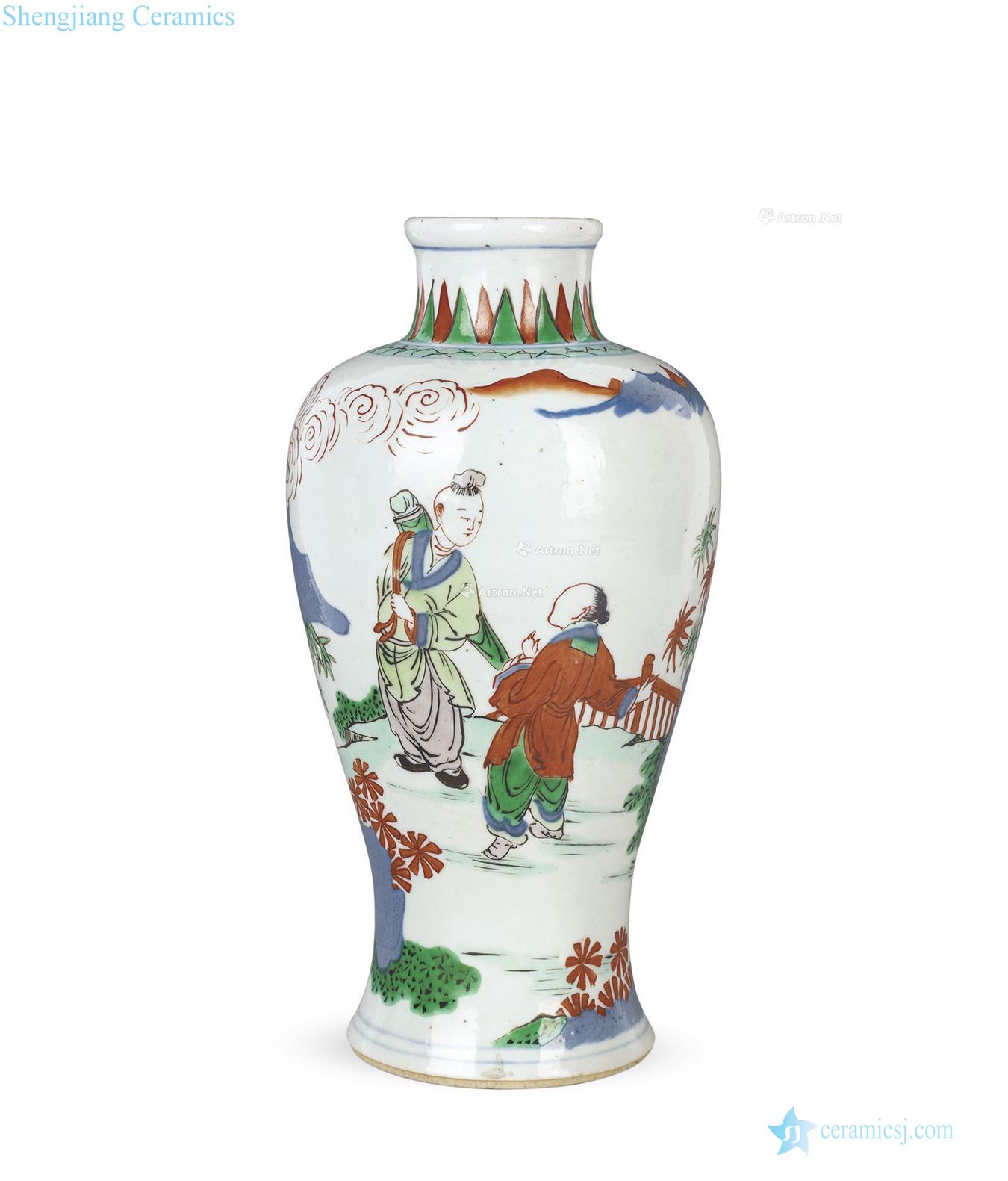 In the qing dynasty Blue and white grain mei bottles of colorful characters