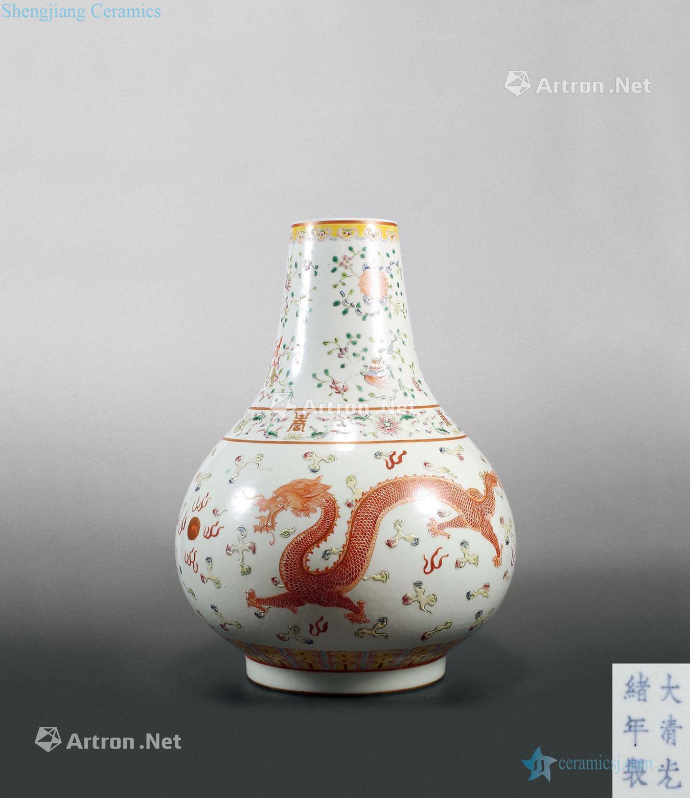 "Qing guangxu reign of qing emperor guangxu years" pastel longfeng grain bottle